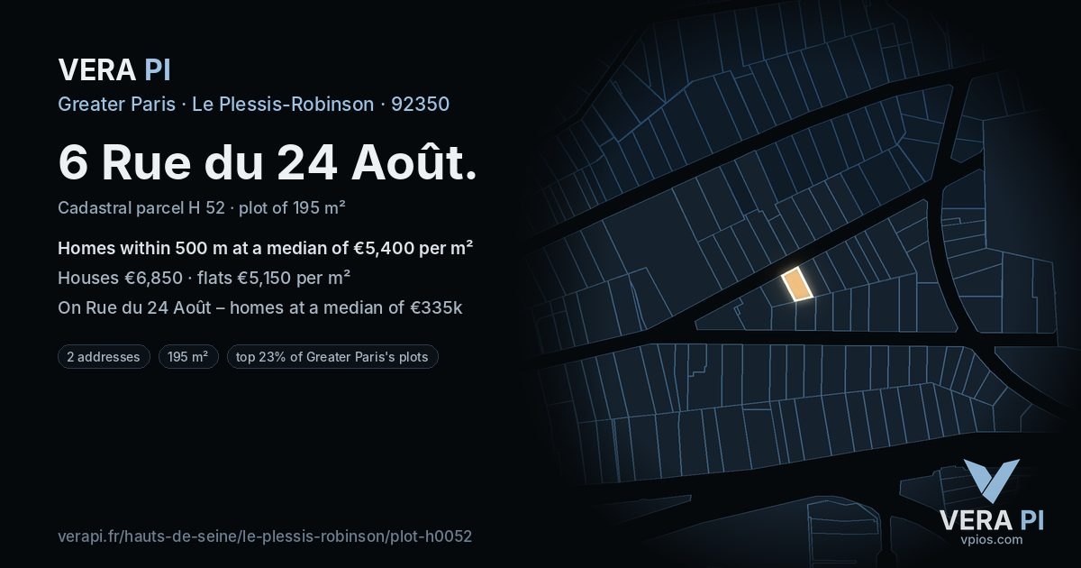 6 Rue du 24 Août, Le Plessis-Robinson at night – the plot lit, the parcels around coloured by the prices near them