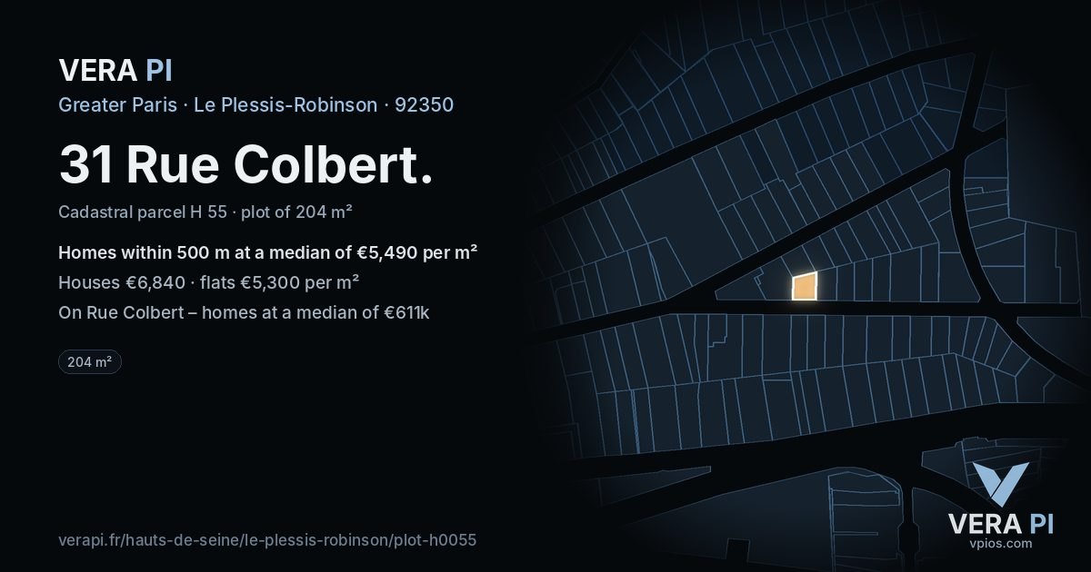 31 Rue Colbert, Le Plessis-Robinson at night – the plot lit, the parcels around coloured by the prices near them
