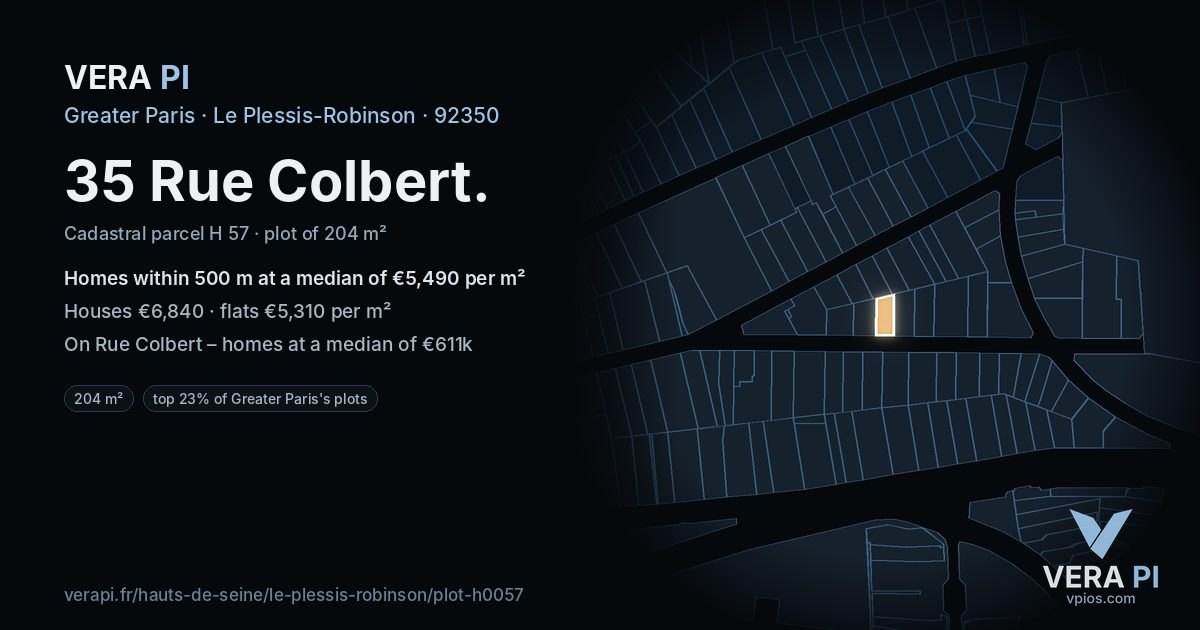 35 Rue Colbert, Le Plessis-Robinson at night – the plot lit, the parcels around coloured by the prices near them