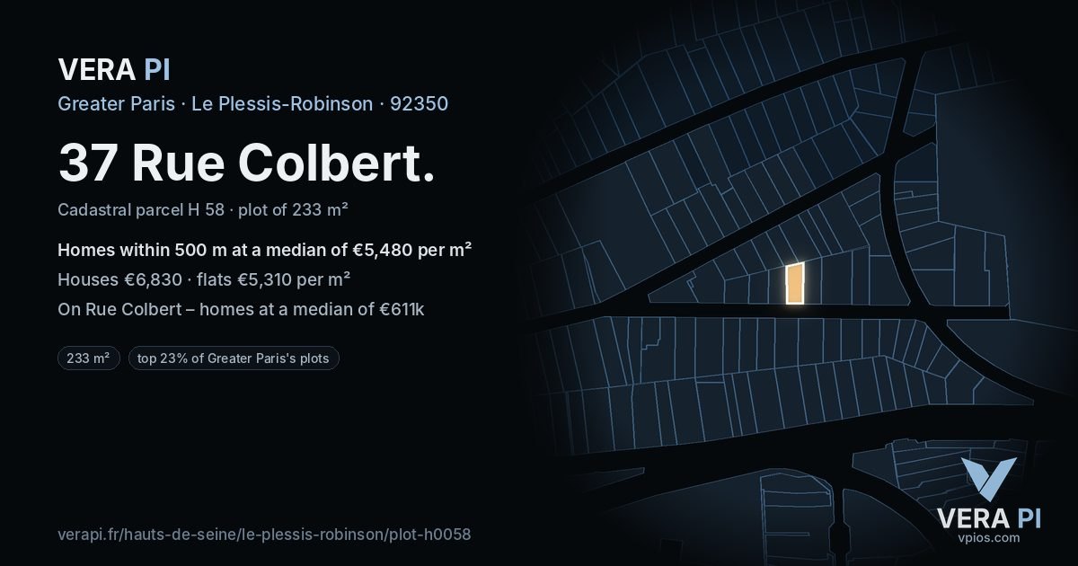 37 Rue Colbert, Le Plessis-Robinson at night – the plot lit, the parcels around coloured by the prices near them