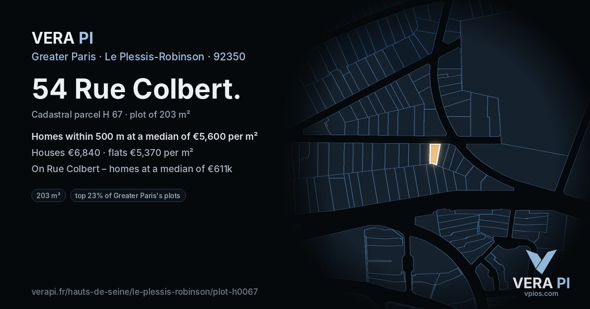 54 Rue Colbert, Le Plessis-Robinson at night – the plot lit, the parcels around coloured by the prices near them