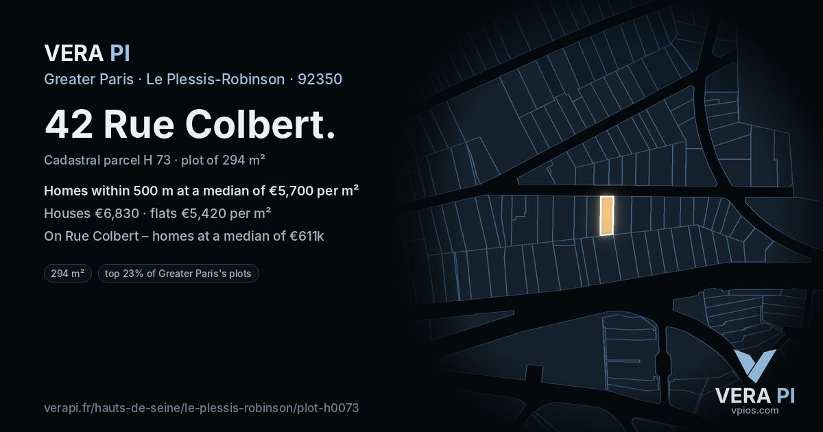 42 Rue Colbert, Le Plessis-Robinson at night – the plot lit, the parcels around coloured by the prices near them