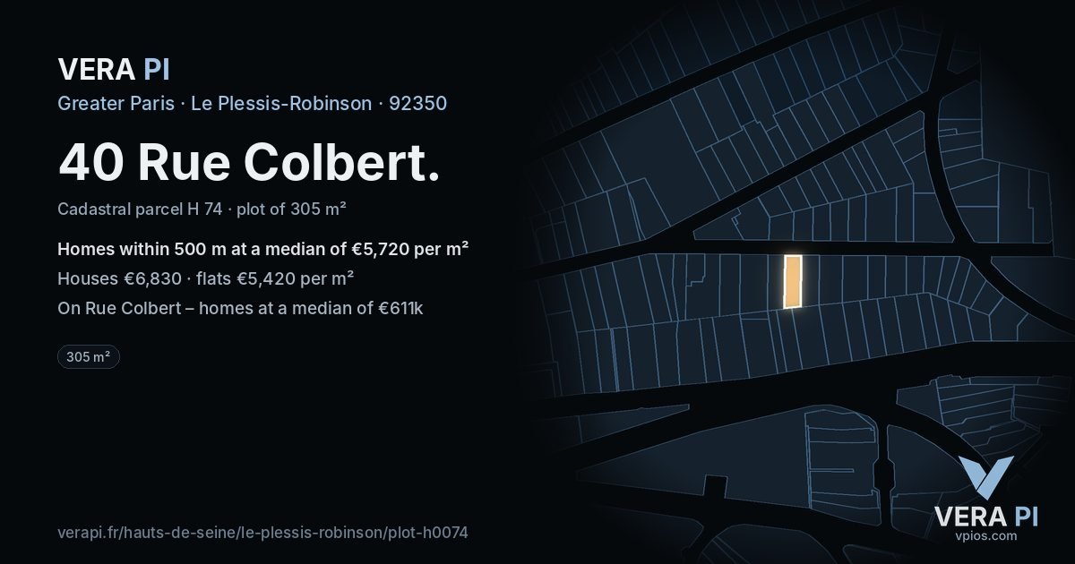 40 Rue Colbert, Le Plessis-Robinson at night – the plot lit, the parcels around coloured by the prices near them