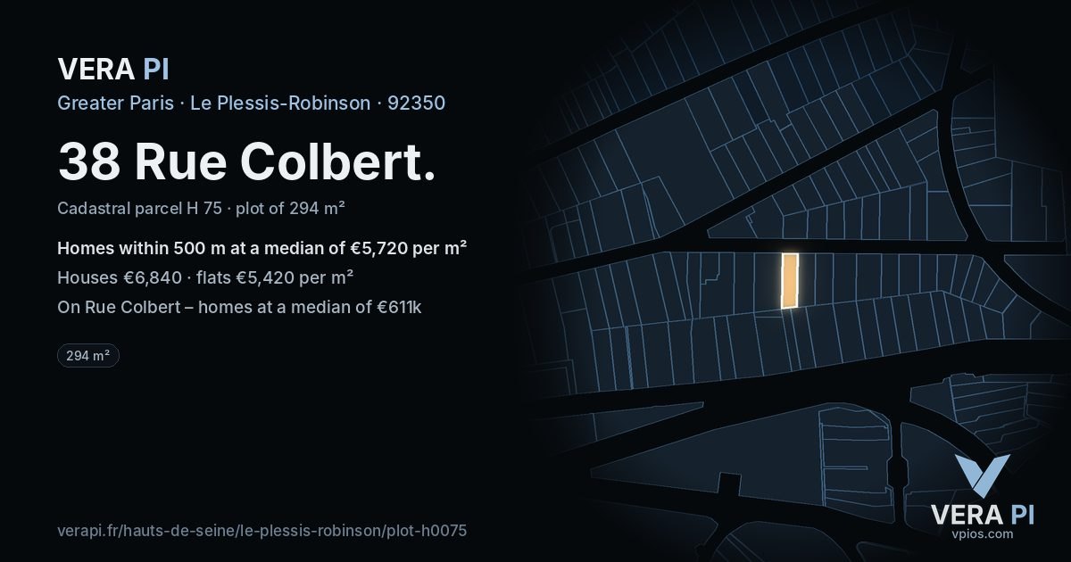 38 Rue Colbert, Le Plessis-Robinson at night – the plot lit, the parcels around coloured by the prices near them