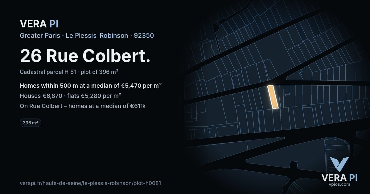 26 Rue Colbert, Le Plessis-Robinson at night – the plot lit, the parcels around coloured by the prices near them