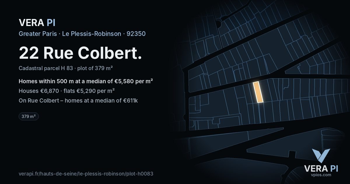 22 Rue Colbert, Le Plessis-Robinson at night – the plot lit, the parcels around coloured by the prices near them