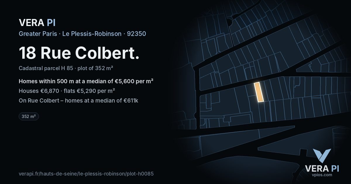 18 Rue Colbert, Le Plessis-Robinson at night – the plot lit, the parcels around coloured by the prices near them