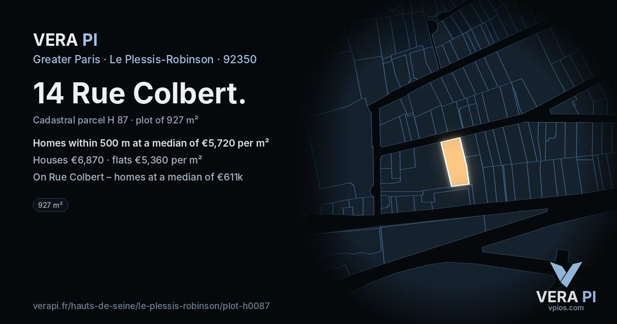 14 Rue Colbert, Le Plessis-Robinson at night – the plot lit, the parcels around coloured by the prices near them