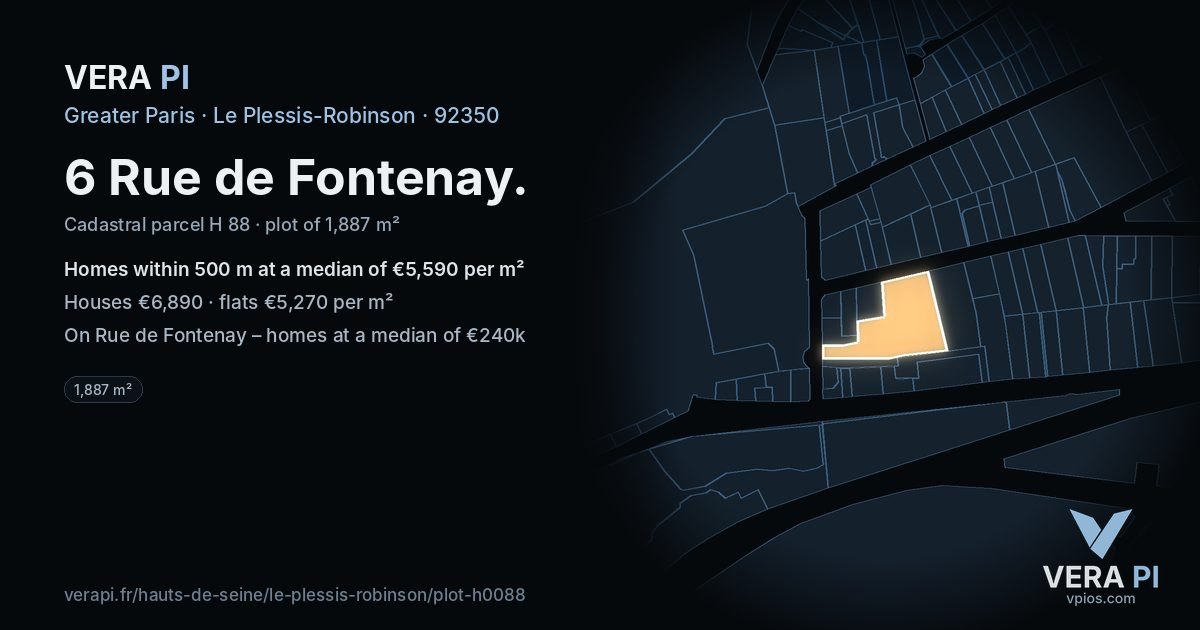 6 Rue de Fontenay, Le Plessis-Robinson at night – the plot lit, the parcels around coloured by the prices near them