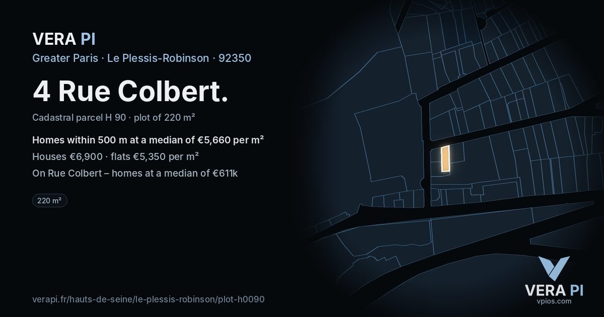 4 Rue Colbert, Le Plessis-Robinson at night – the plot lit, the parcels around coloured by the prices near them