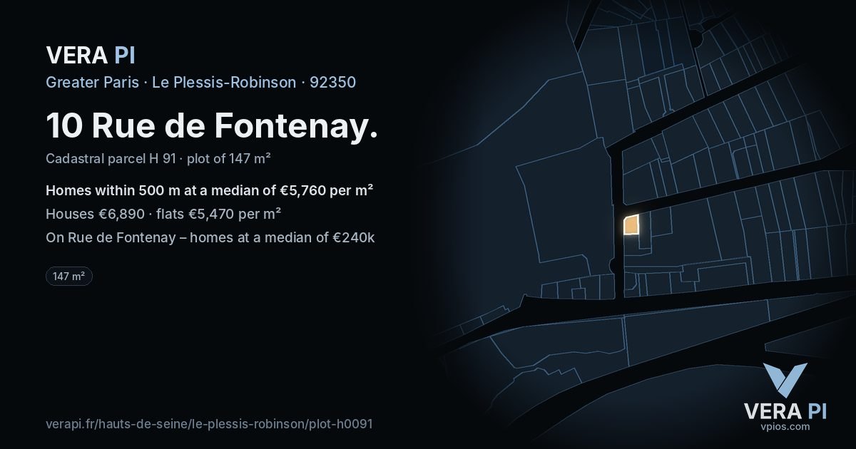 10 Rue de Fontenay, Le Plessis-Robinson at night – the plot lit, the parcels around coloured by the prices near them