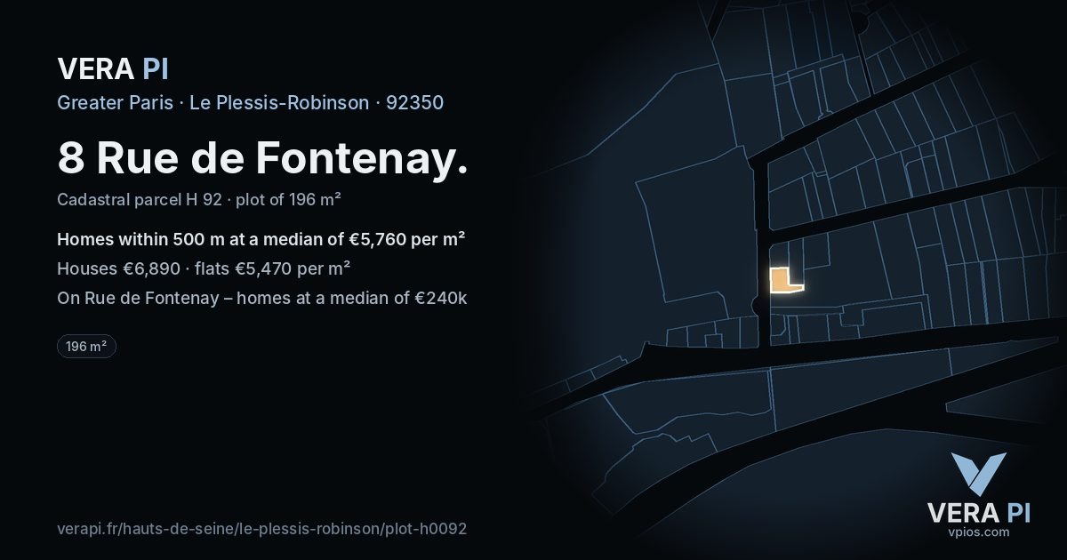 8 Rue de Fontenay, Le Plessis-Robinson at night – the plot lit, the parcels around coloured by the prices near them