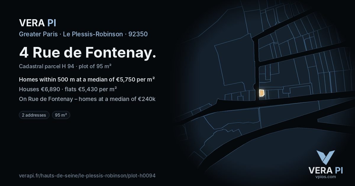 4 Rue de Fontenay, Le Plessis-Robinson at night – the plot lit, the parcels around coloured by the prices near them