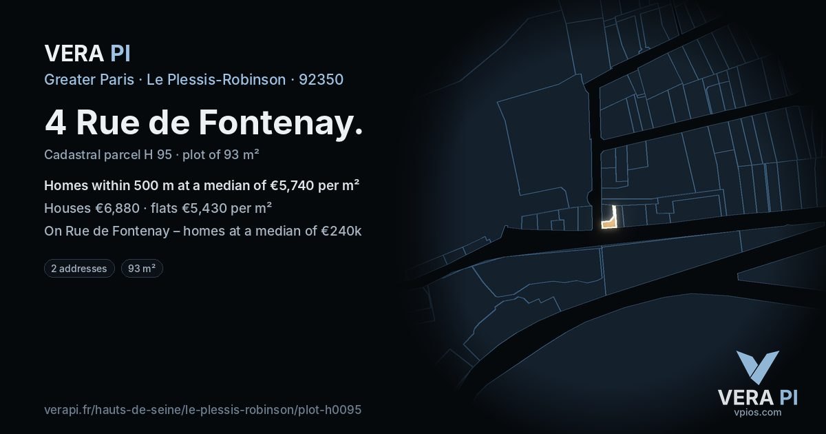 4 Rue de Fontenay, Le Plessis-Robinson at night – the plot lit, the parcels around coloured by the prices near them