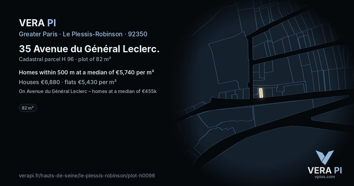 35 Avenue du Général Leclerc, Le Plessis-Robinson at night – the plot lit, the parcels around coloured by the prices near them