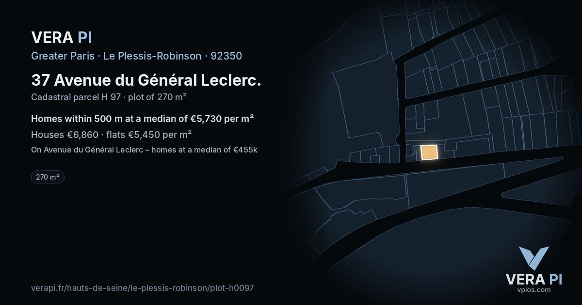37 Avenue du Général Leclerc, Le Plessis-Robinson at night – the plot lit, the parcels around coloured by the prices near them