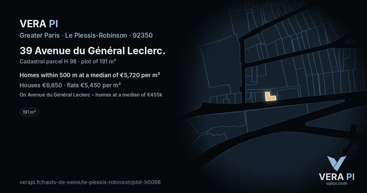 39 Avenue du Général Leclerc, Le Plessis-Robinson at night – the plot lit, the parcels around coloured by the prices near them