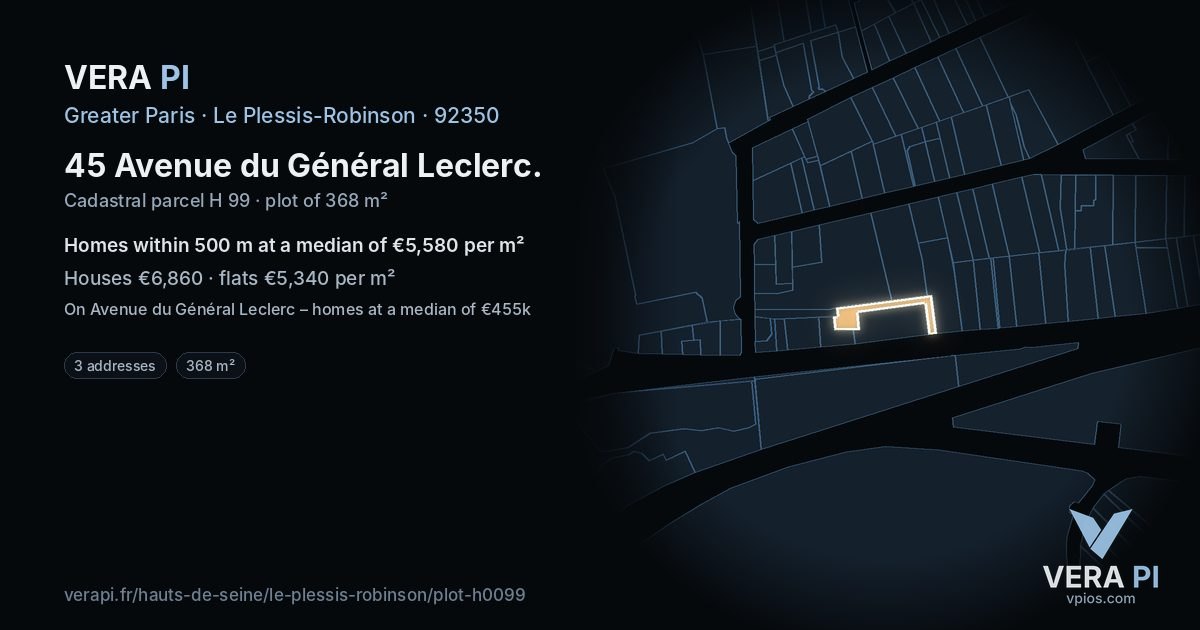 45 Avenue du Général Leclerc, Le Plessis-Robinson at night – the plot lit, the parcels around coloured by the prices near them
