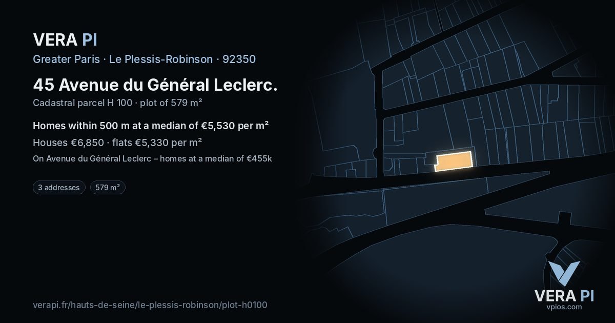 45 Avenue du Général Leclerc, Le Plessis-Robinson at night – the plot lit, the parcels around coloured by the prices near them