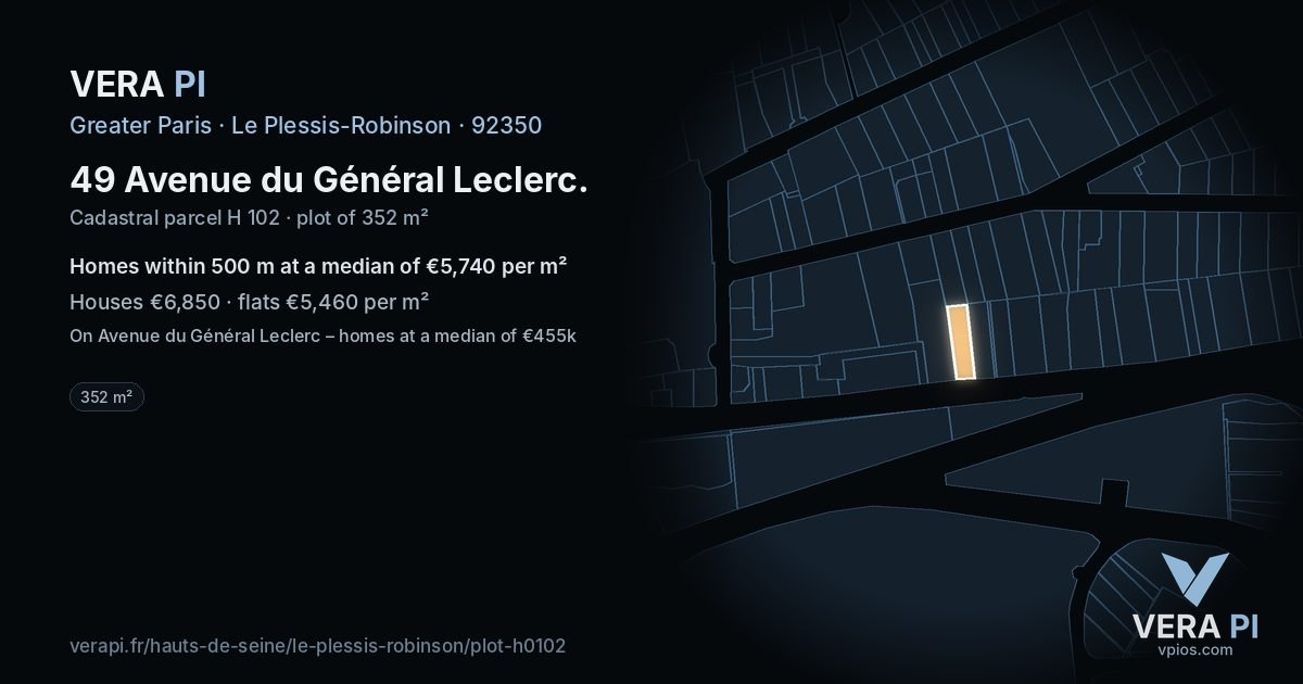 49 Avenue du Général Leclerc, Le Plessis-Robinson at night – the plot lit, the parcels around coloured by the prices near them