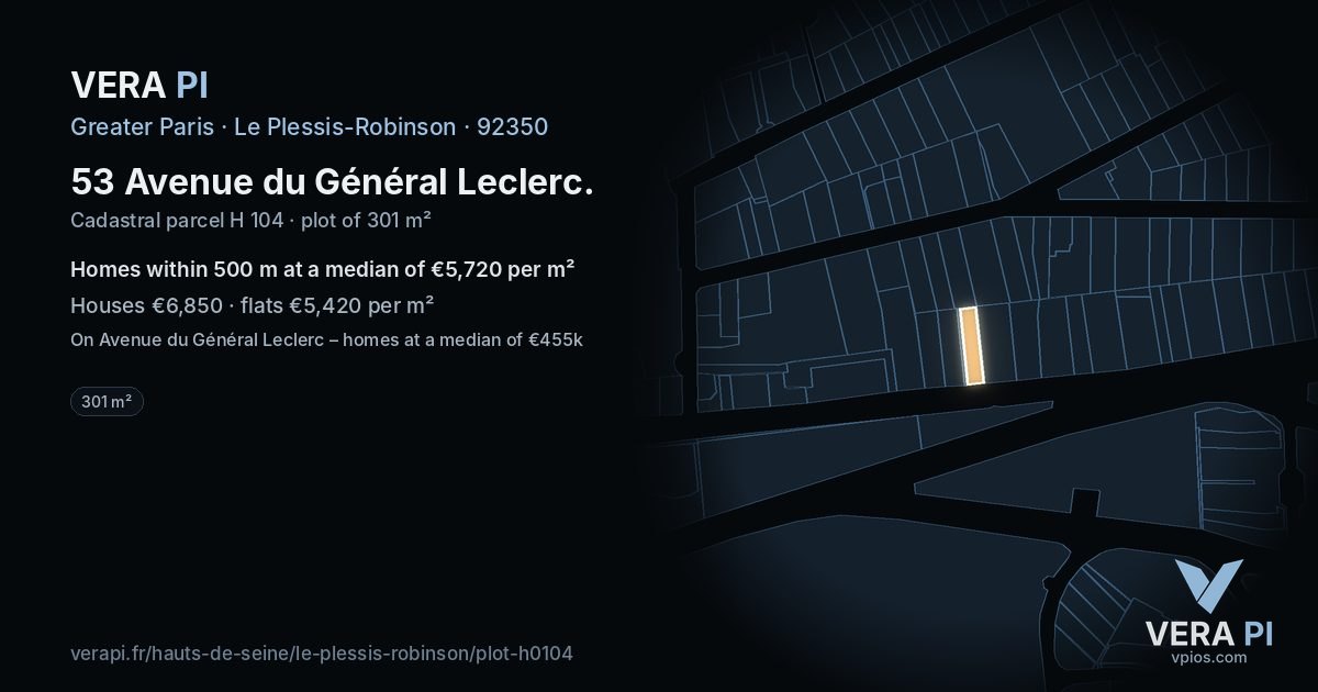 53 Avenue du Général Leclerc, Le Plessis-Robinson at night – the plot lit, the parcels around coloured by the prices near them