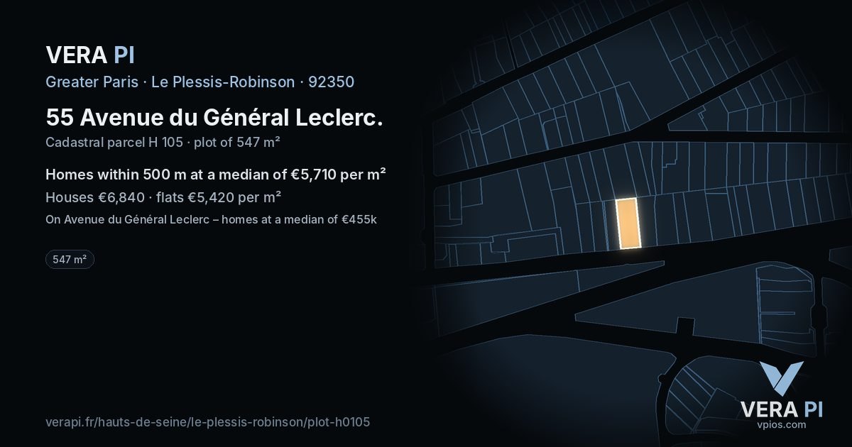 55 Avenue du Général Leclerc, Le Plessis-Robinson at night – the plot lit, the parcels around coloured by the prices near them