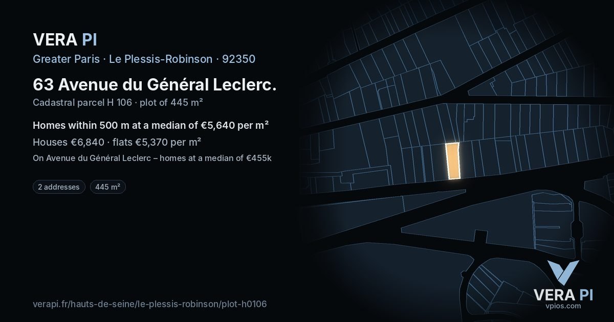 63 Avenue du Général Leclerc, Le Plessis-Robinson at night – the plot lit, the parcels around coloured by the prices near them