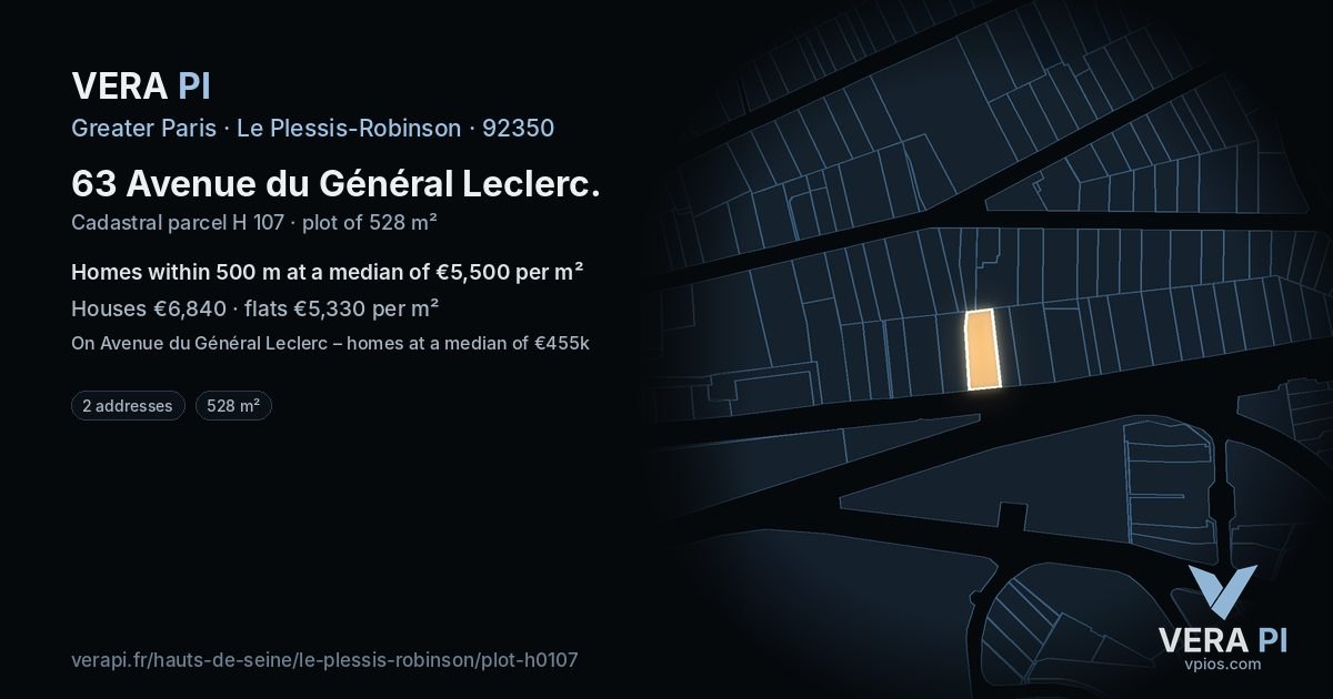 63 Avenue du Général Leclerc, Le Plessis-Robinson at night – the plot lit, the parcels around coloured by the prices near them