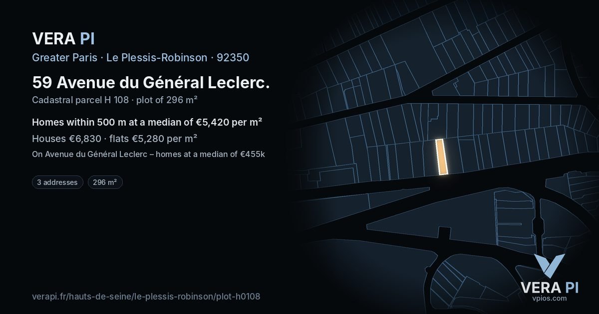 59 Avenue du Général Leclerc, Le Plessis-Robinson at night – the plot lit, the parcels around coloured by the prices near them