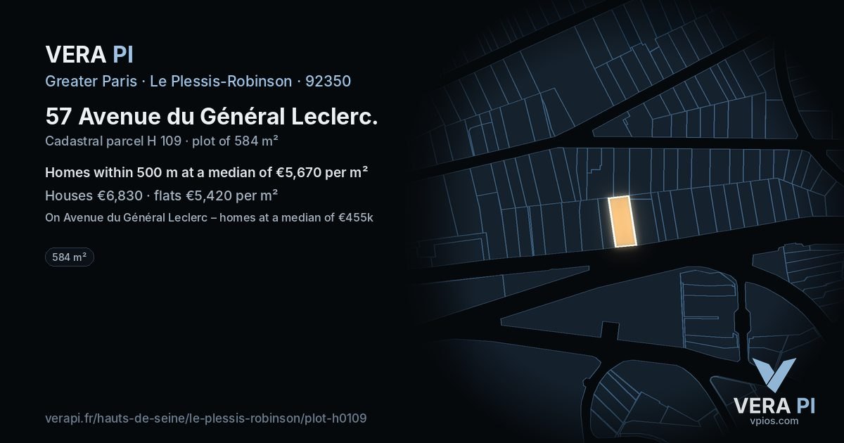 57 Avenue du Général Leclerc, Le Plessis-Robinson at night – the plot lit, the parcels around coloured by the prices near them