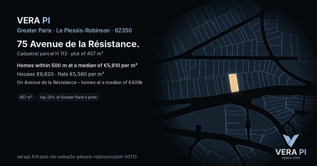 75 Avenue de la Résistance, Le Plessis-Robinson at night – the plot lit, the parcels around coloured by the prices near them