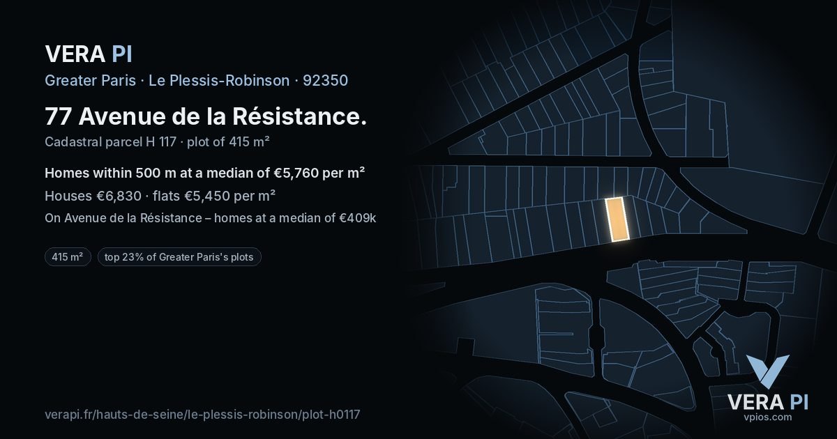 77 Avenue de la Résistance, Le Plessis-Robinson at night – the plot lit, the parcels around coloured by the prices near them