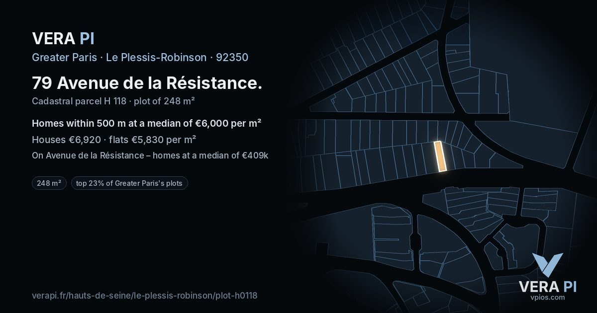 79 Avenue de la Résistance, Le Plessis-Robinson at night – the plot lit, the parcels around coloured by the prices near them