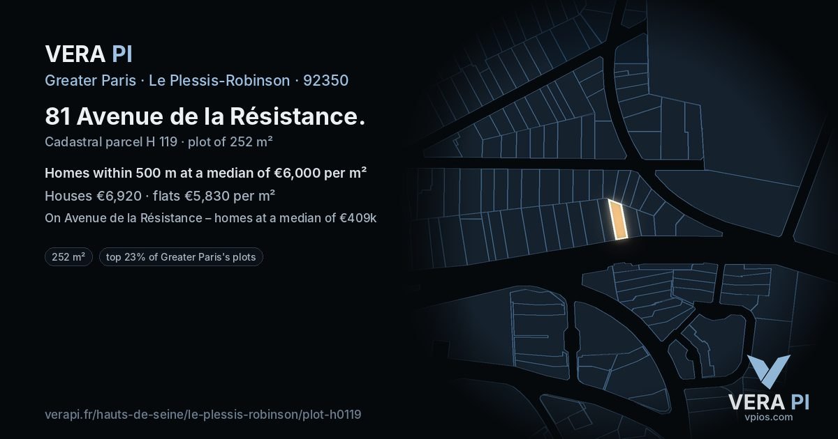 81 Avenue de la Résistance, Le Plessis-Robinson at night – the plot lit, the parcels around coloured by the prices near them