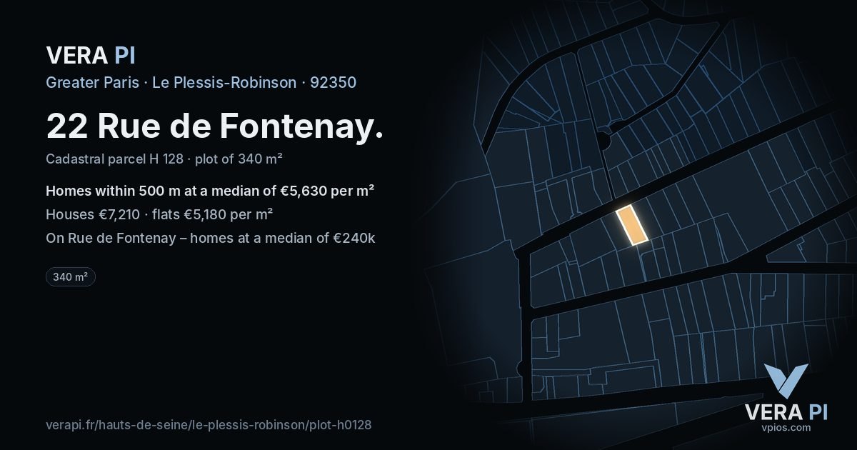 22 Rue de Fontenay, Le Plessis-Robinson at night – the plot lit, the parcels around coloured by the prices near them