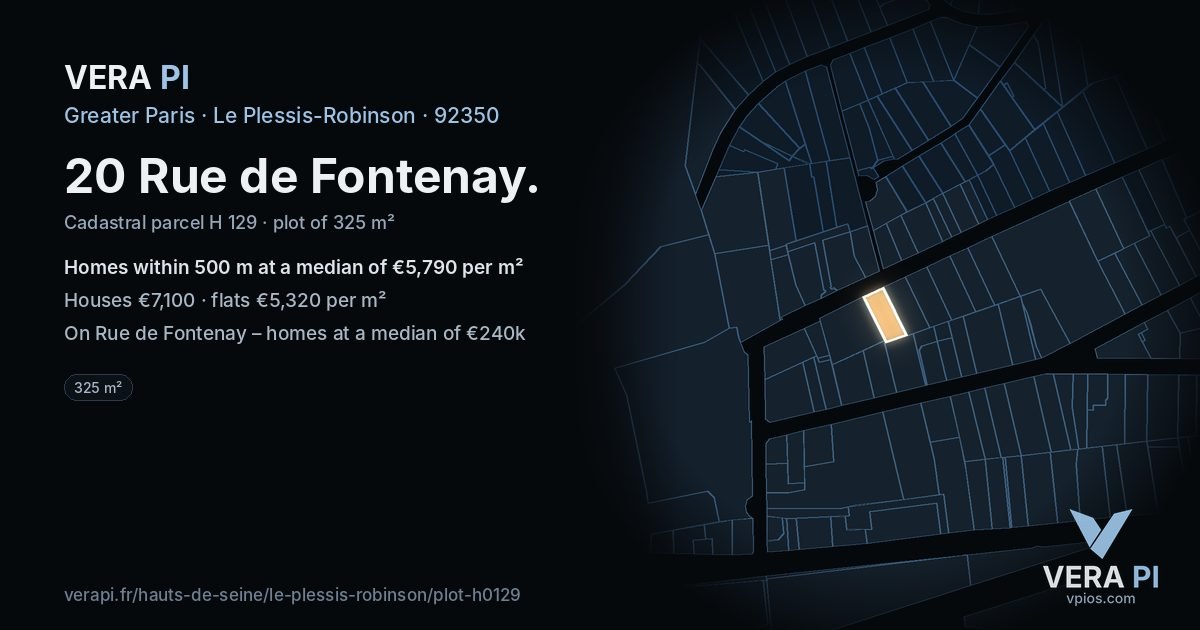 20 Rue de Fontenay, Le Plessis-Robinson at night – the plot lit, the parcels around coloured by the prices near them