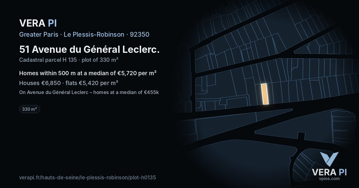 51 Avenue du Général Leclerc, Le Plessis-Robinson at night – the plot lit, the parcels around coloured by the prices near them