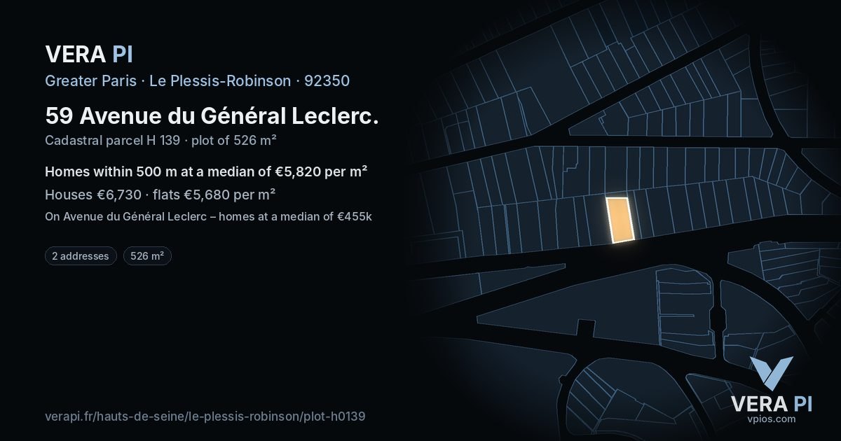 59 Avenue du Général Leclerc, Le Plessis-Robinson at night – the plot lit, the parcels around coloured by the prices near them