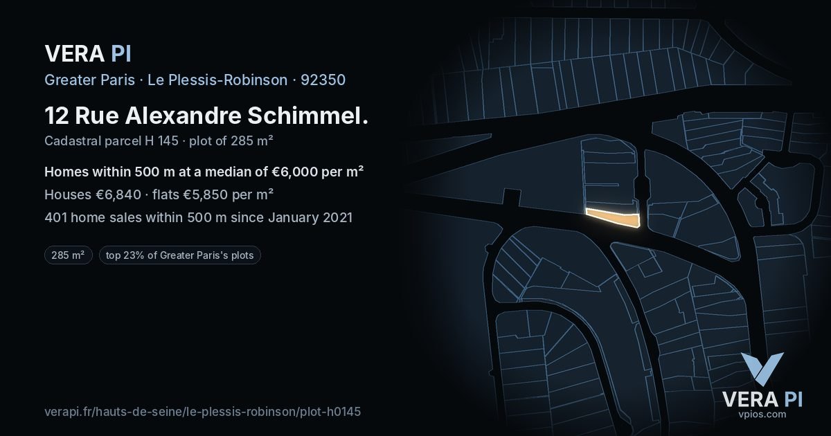 12 Rue Alexandre Schimmel, Le Plessis-Robinson at night – the plot lit, the parcels around coloured by the prices near them