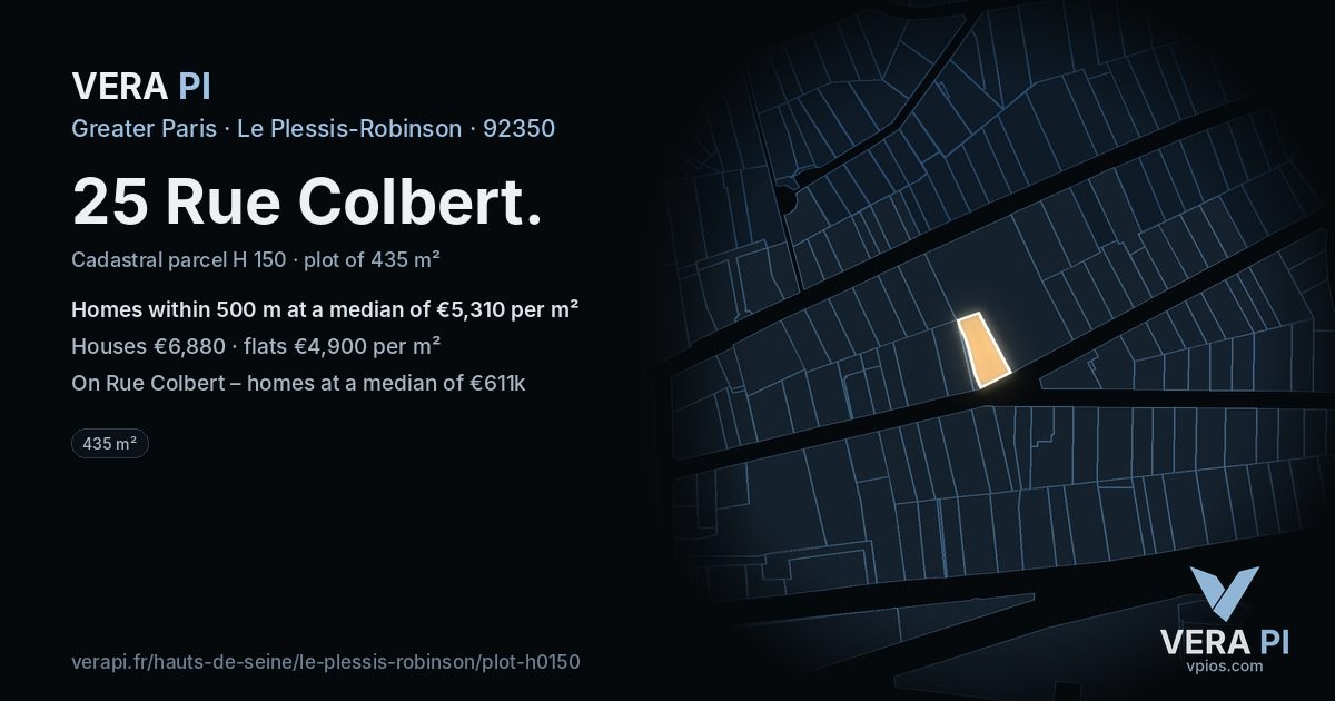 25 Rue Colbert, Le Plessis-Robinson at night – the plot lit, the parcels around coloured by the prices near them