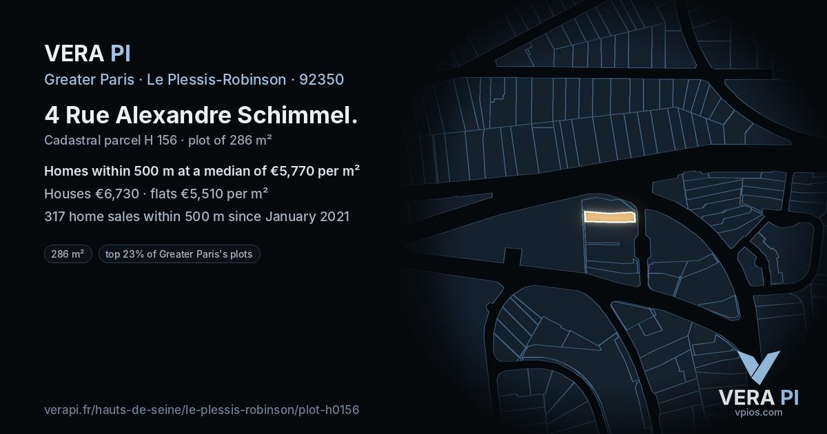 4 Rue Alexandre Schimmel, Le Plessis-Robinson at night – the plot lit, the parcels around coloured by the prices near them