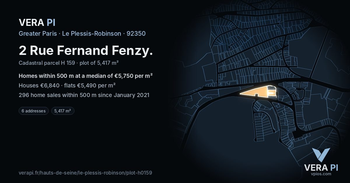 2 Rue Fernand Fenzy, Le Plessis-Robinson at night – the plot lit, the parcels around coloured by the prices near them