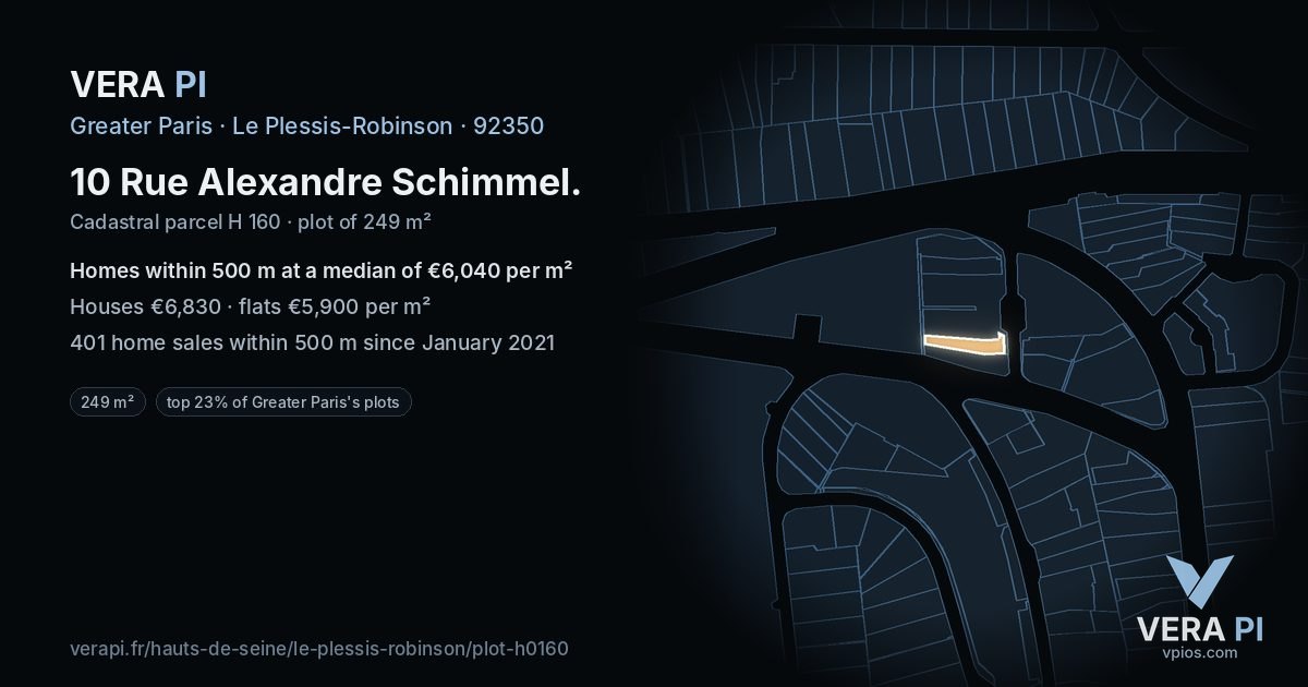 10 Rue Alexandre Schimmel, Le Plessis-Robinson at night – the plot lit, the parcels around coloured by the prices near them