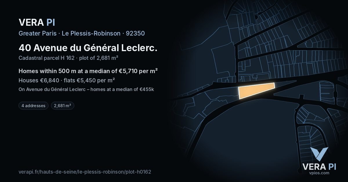 40 Avenue du Général Leclerc, Le Plessis-Robinson at night – the plot lit, the parcels around coloured by the prices near them