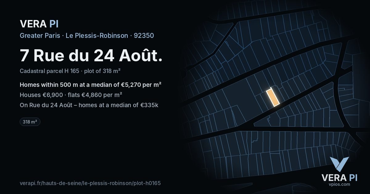 7 Rue du 24 Août, Le Plessis-Robinson at night – the plot lit, the parcels around coloured by the prices near them