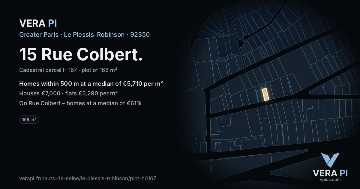 15 Rue Colbert, Le Plessis-Robinson at night – the plot lit, the parcels around coloured by the prices near them