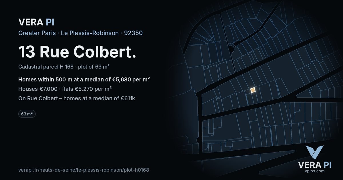 13 Rue Colbert, Le Plessis-Robinson at night – the plot lit, the parcels around coloured by the prices near them