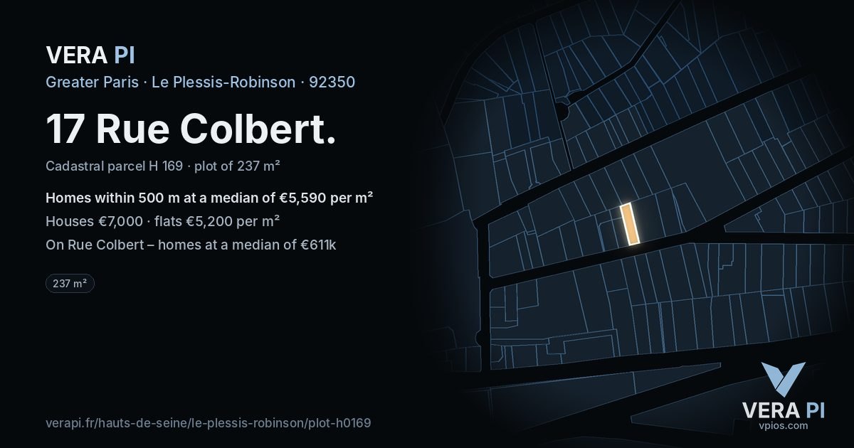 17 Rue Colbert, Le Plessis-Robinson at night – the plot lit, the parcels around coloured by the prices near them
