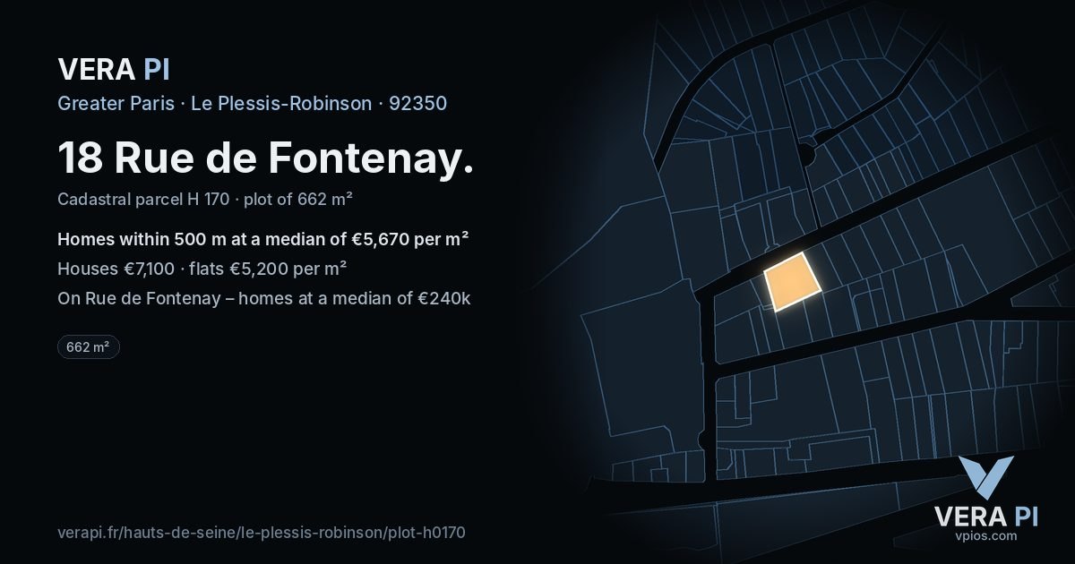 18 Rue de Fontenay, Le Plessis-Robinson at night – the plot lit, the parcels around coloured by the prices near them