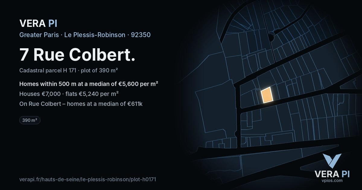 7 Rue Colbert, Le Plessis-Robinson at night – the plot lit, the parcels around coloured by the prices near them